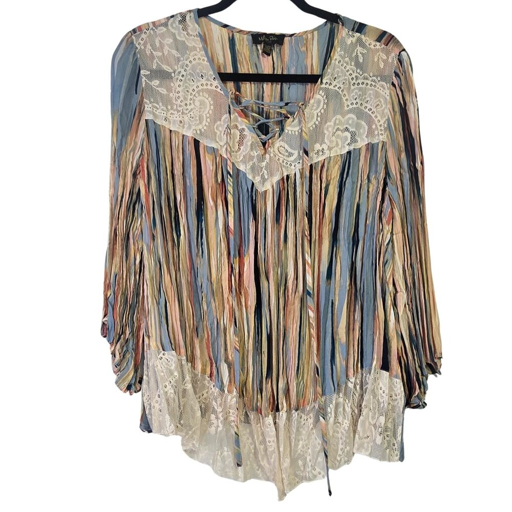 Melissa Paige Petite XL Blouse – Colorful Stripe & Lace Detail Top